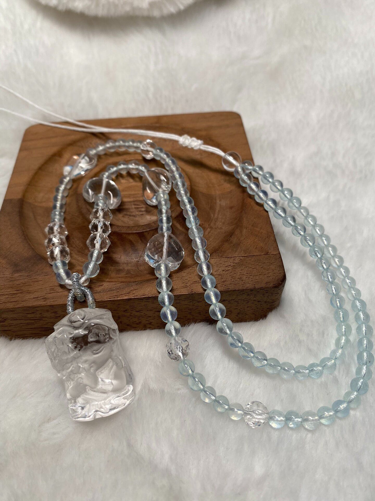 Clear Crystal Aquamarine Beaded Necklace