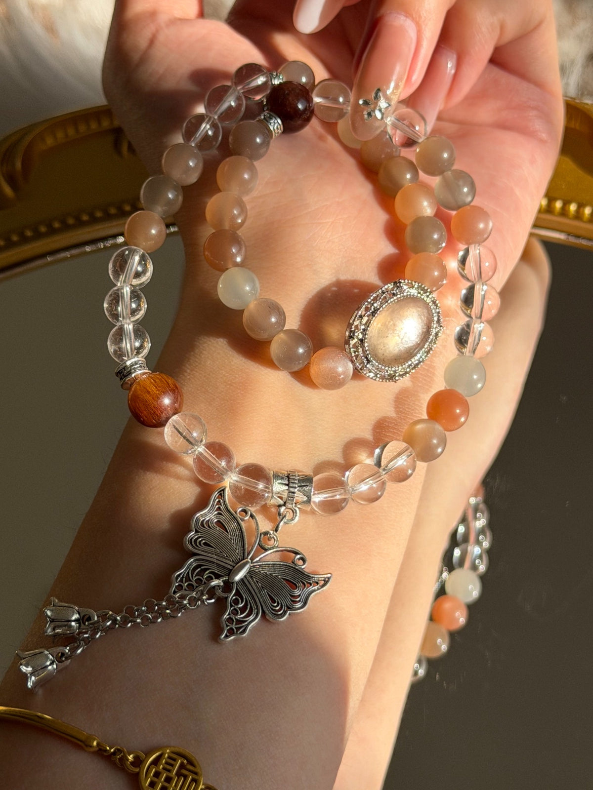 Natürliches Mondstein Kristallarmband, doppelt gelegt
