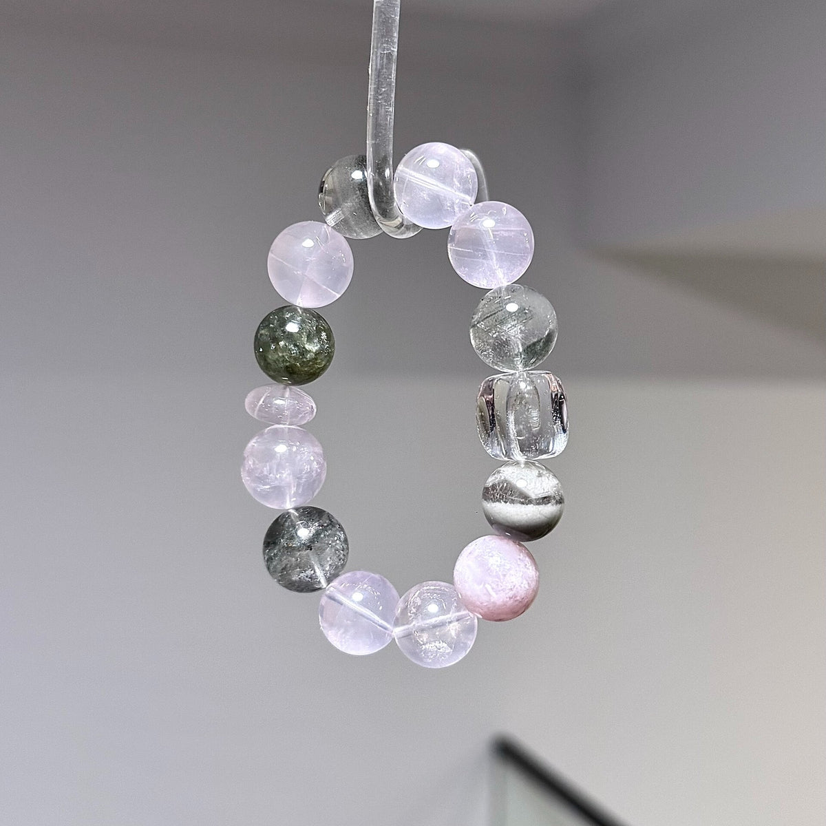 Green Phantom and Rose Quartz Beaded Bracelet