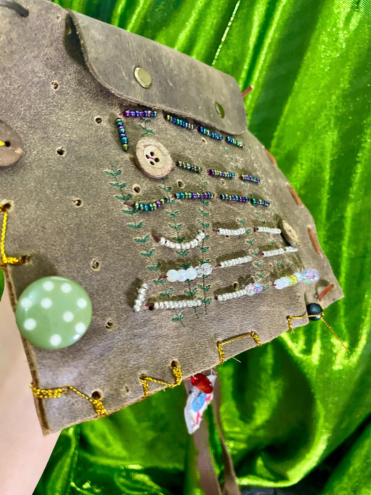 Crazy Horse Leather Crossbody Bag with Beadwork