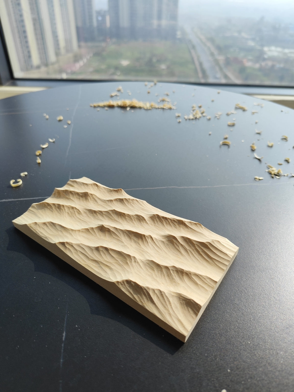 Handcrafted Linden Wood Wave Carving 20x10cm