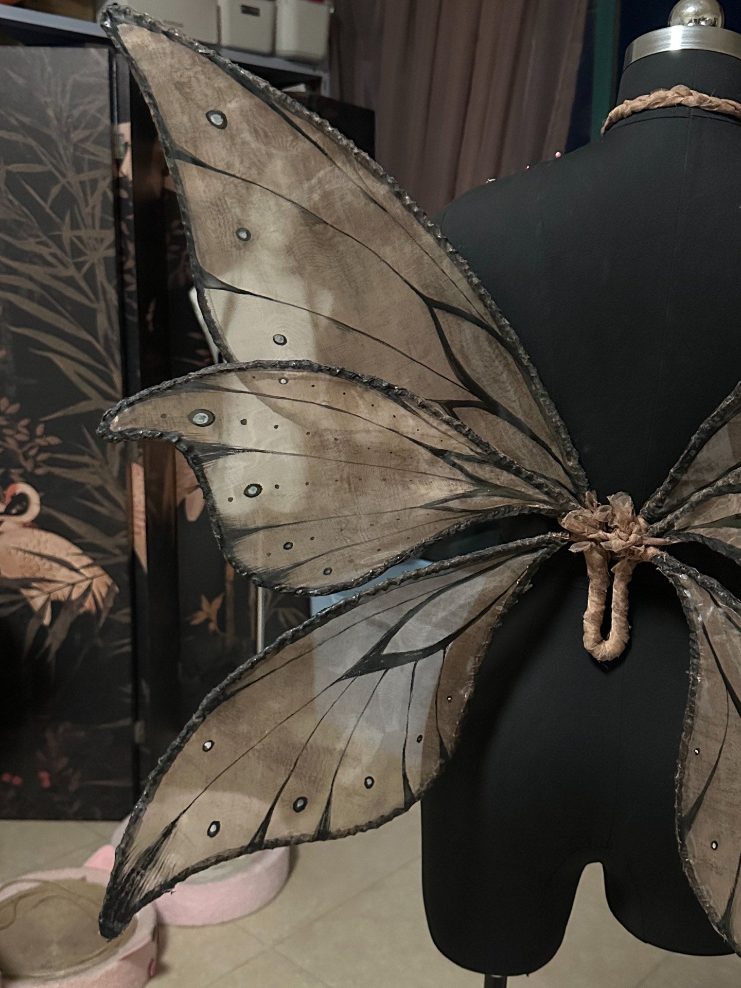 Organza Butterfly Back Wings - Dark Taupe with Metallic Studs