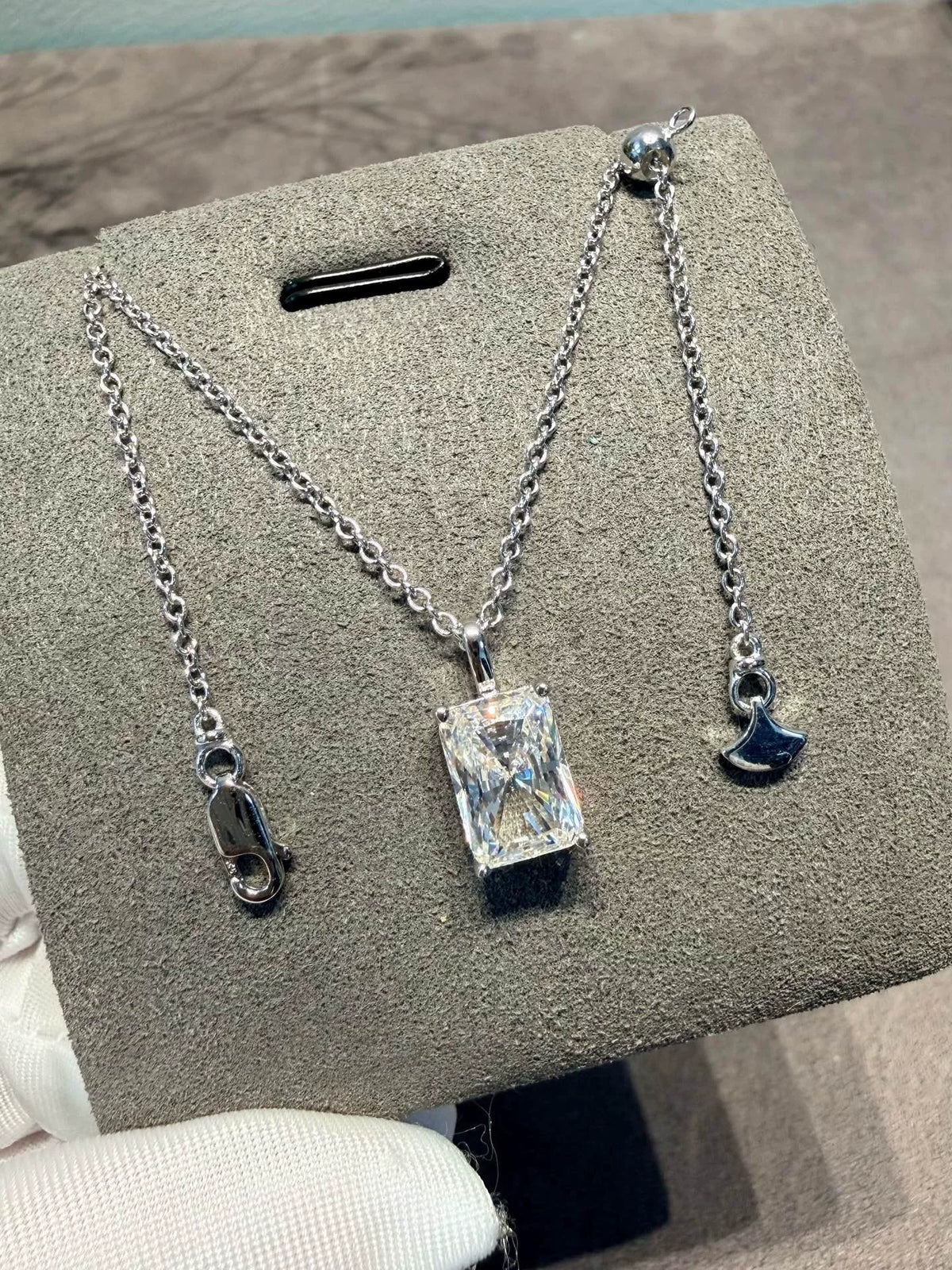 Radiant Cut Rectangular Stone Pendant Necklace