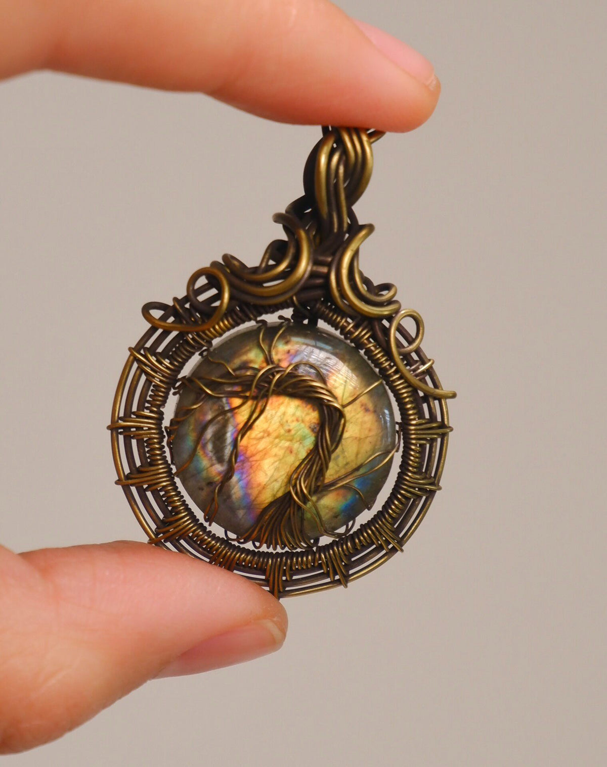 Rainbow Labradorite Wire Wrapped Pendant