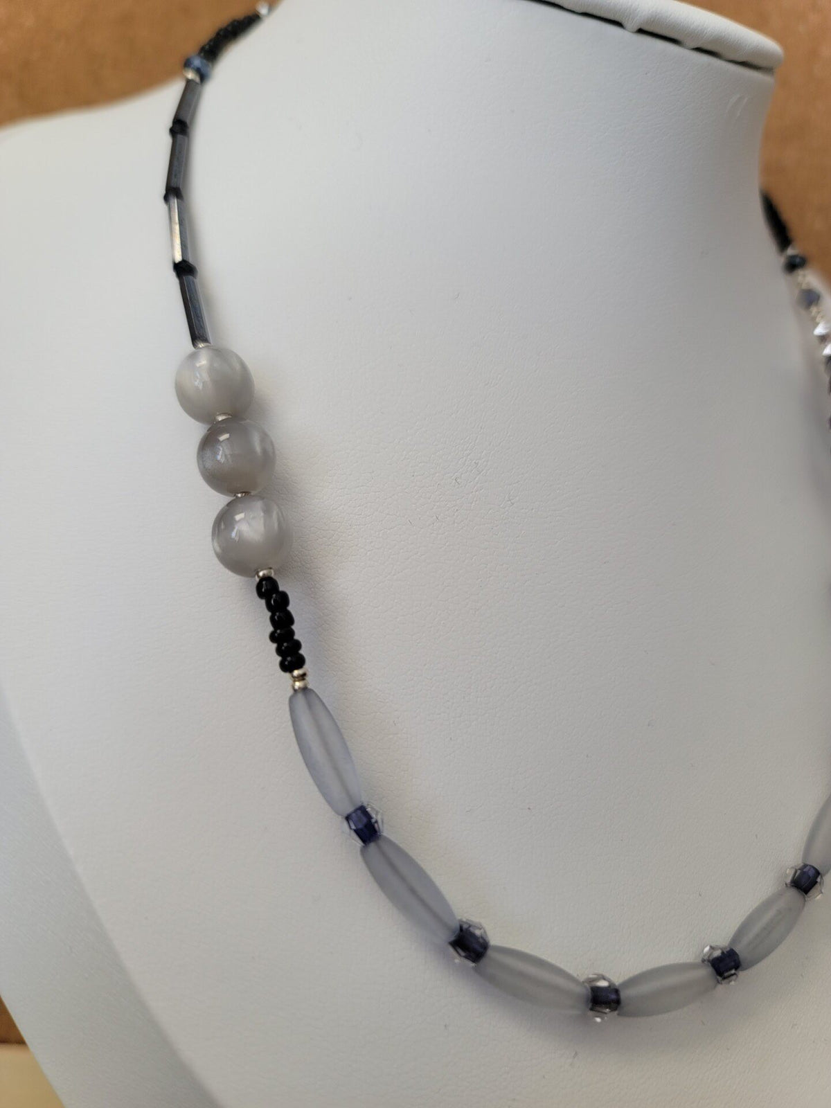 Handmade Black White Beaded Necklace