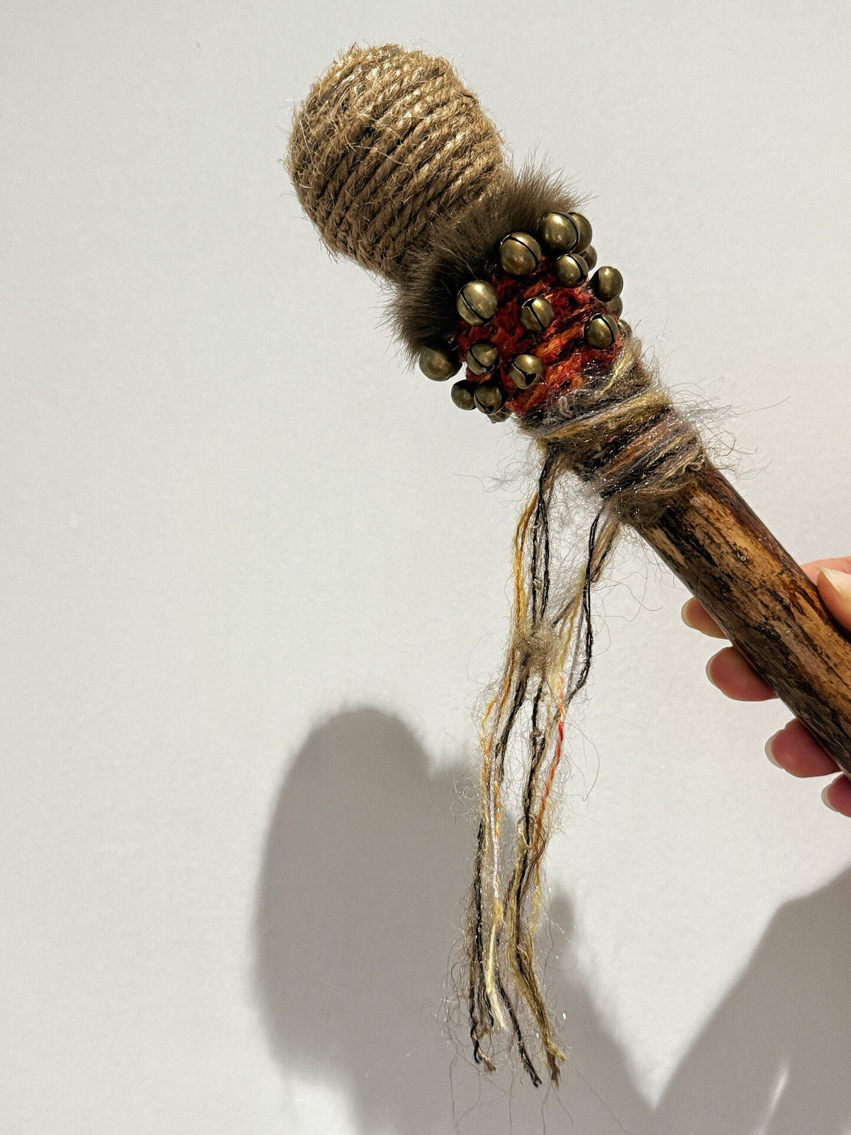 Double Headed Drum Beater with Fur and Bells