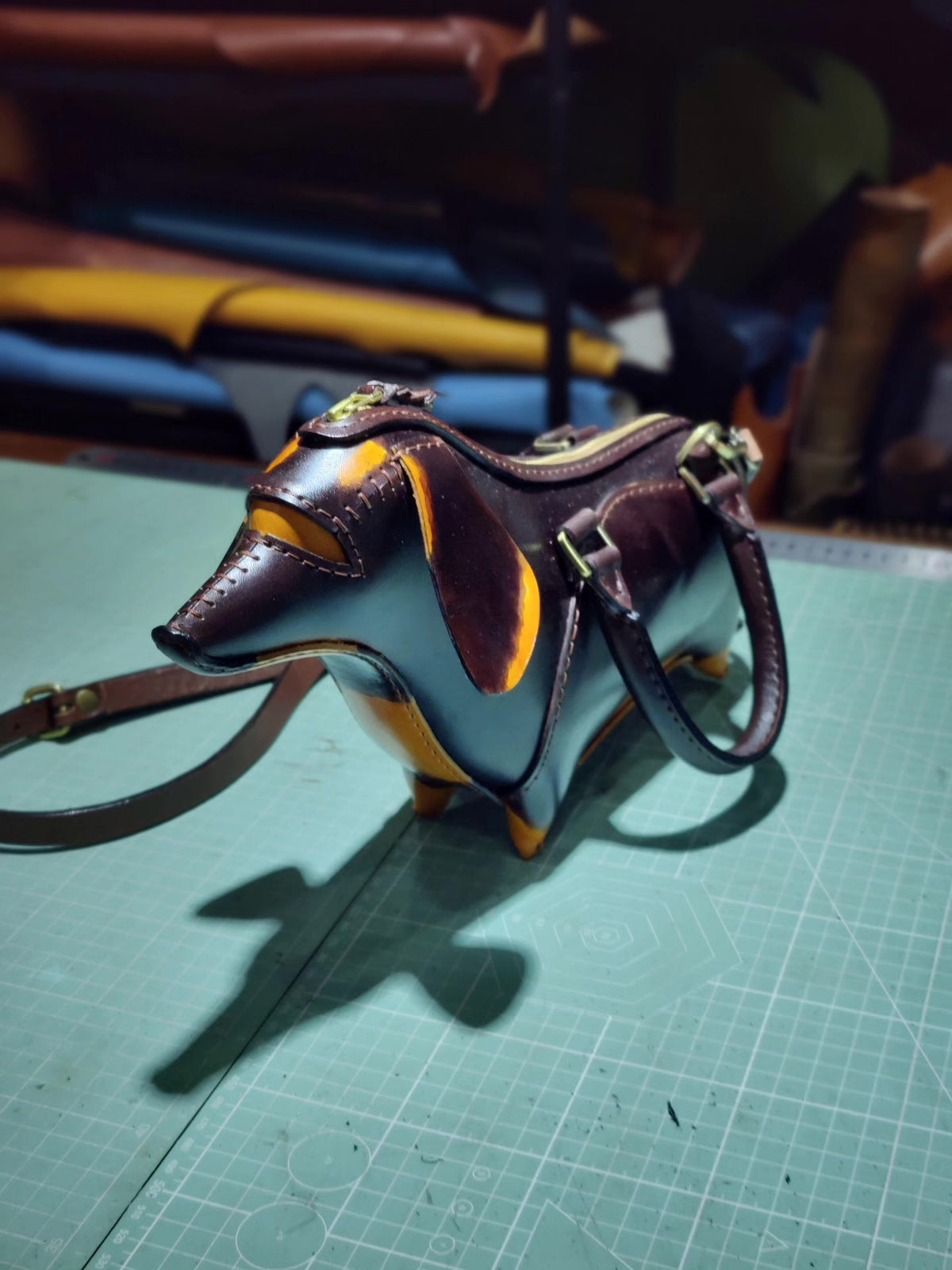 Handcrafted Leather Dachshund Handbag Crossbody