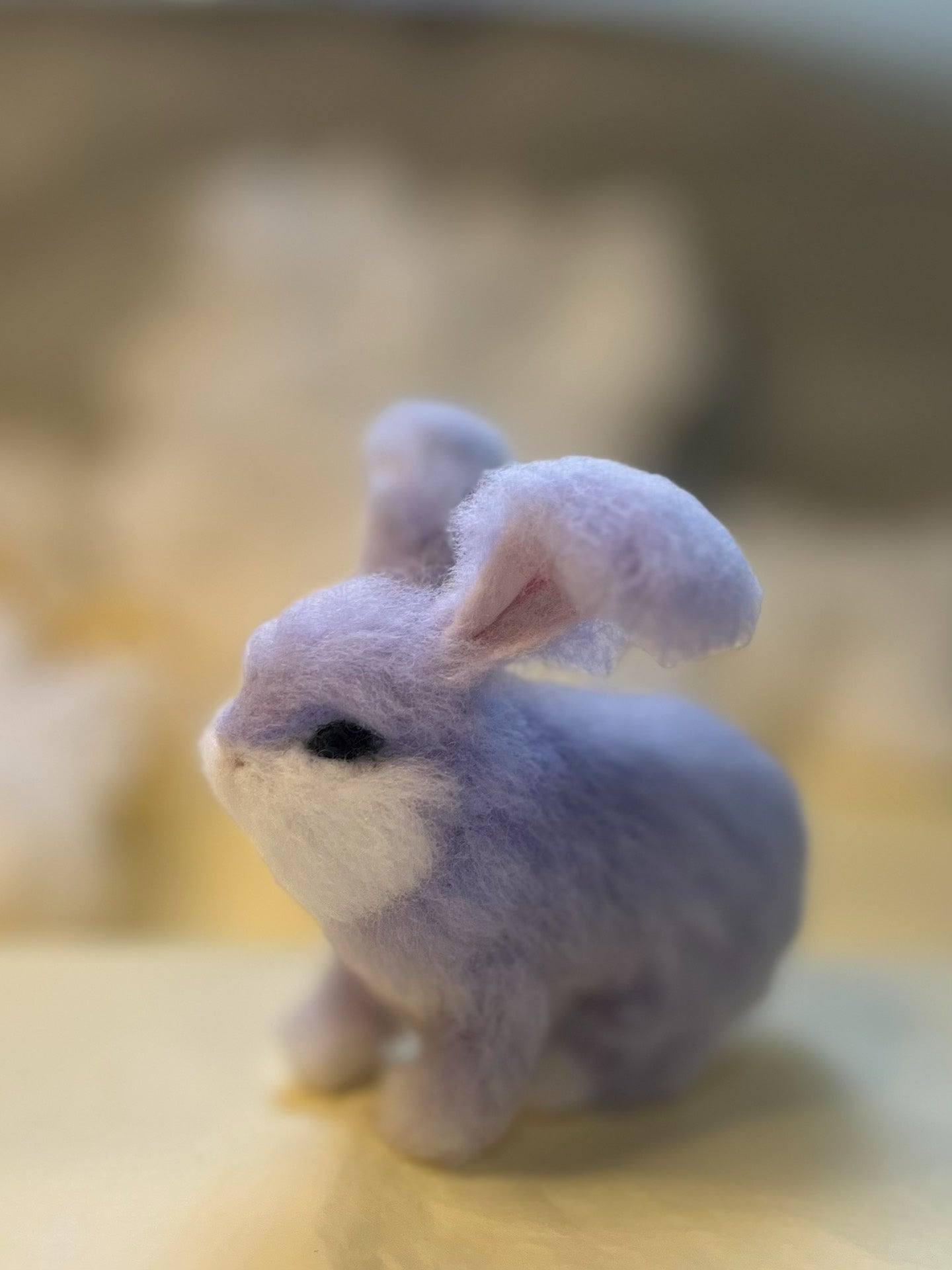 Lavender and White Wool Felt Rabbit Figurine