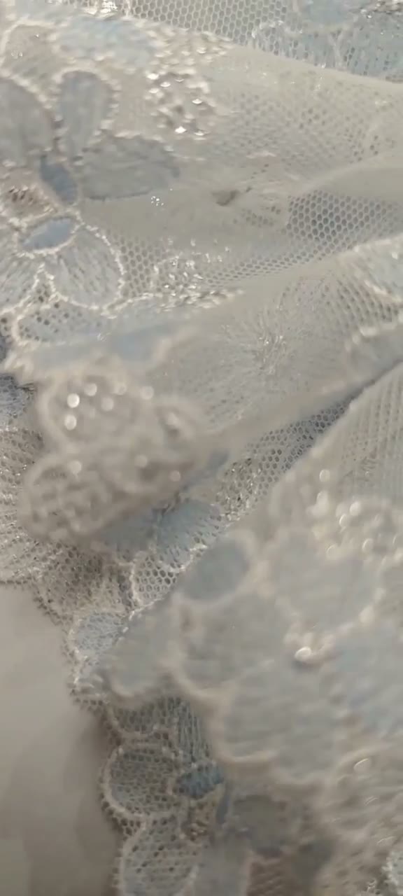 Pale Blue Floral Embroidered Lace Scrunchie