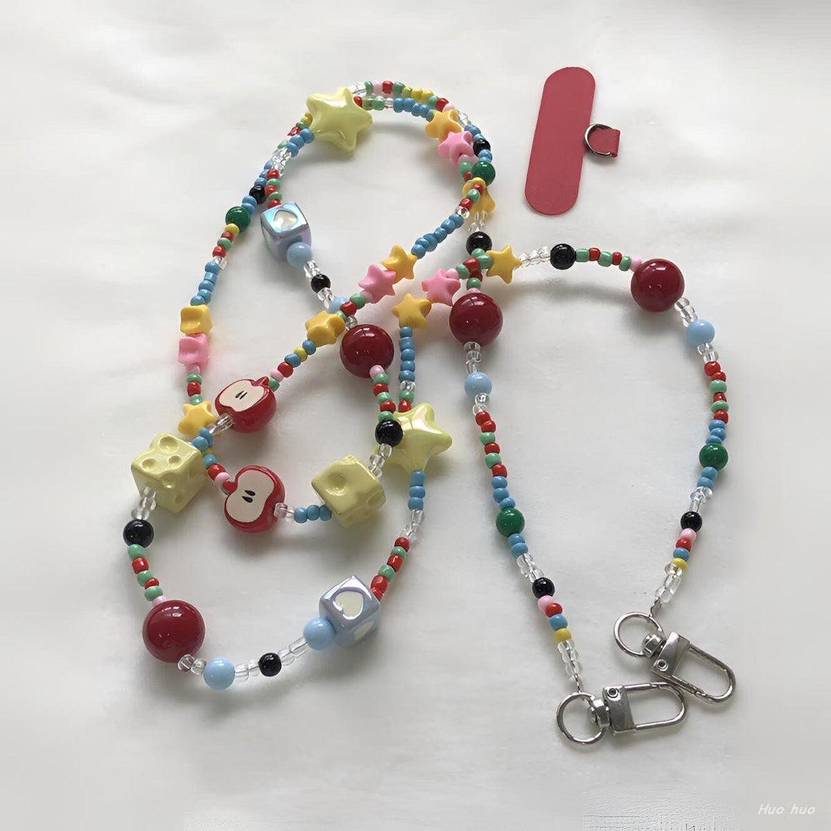 Multicolor Beaded Phone Charm with Lobster Clasps