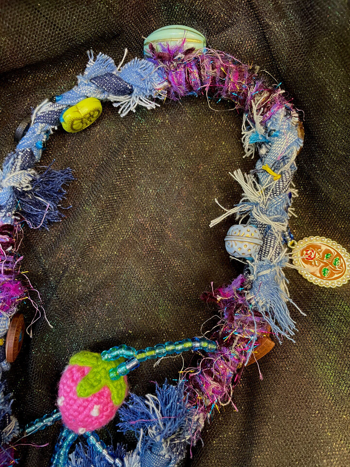 Denim Purple Yarn Phone Strap Handmade
