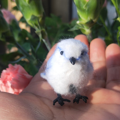 Needle-Felted Wool Miniature Bird Figurine with Blue and White Plumage