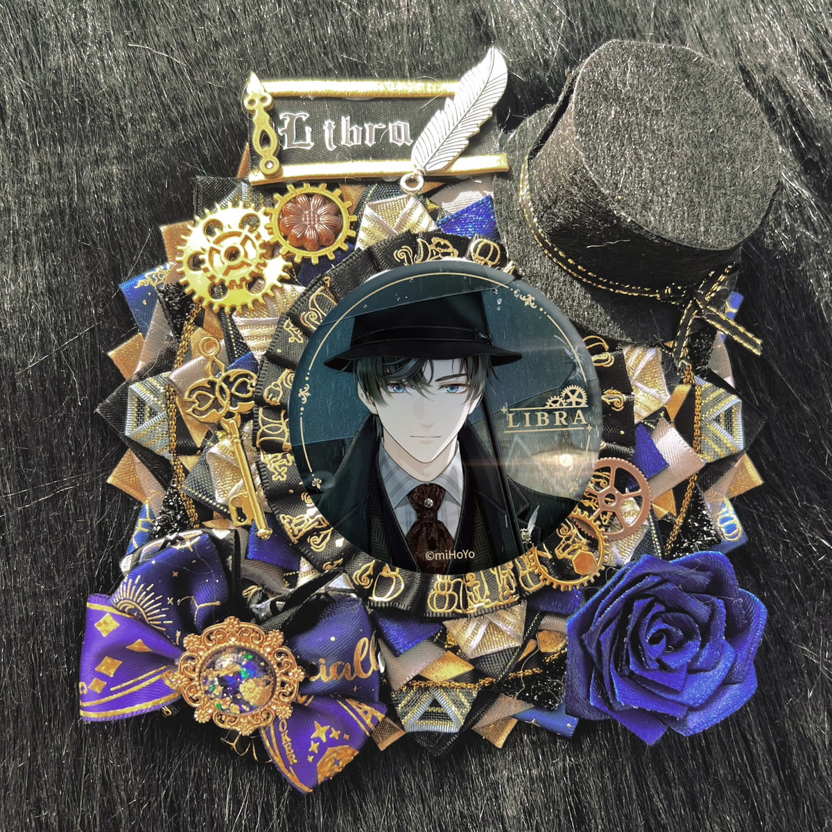 Steampunk Libra Badge Display Stand with Top Hat