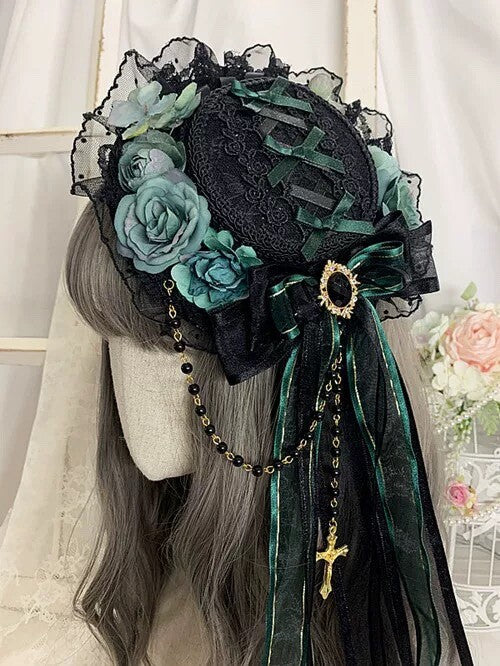 Gothic Lolita Mini Top Hat with Cross Brooch