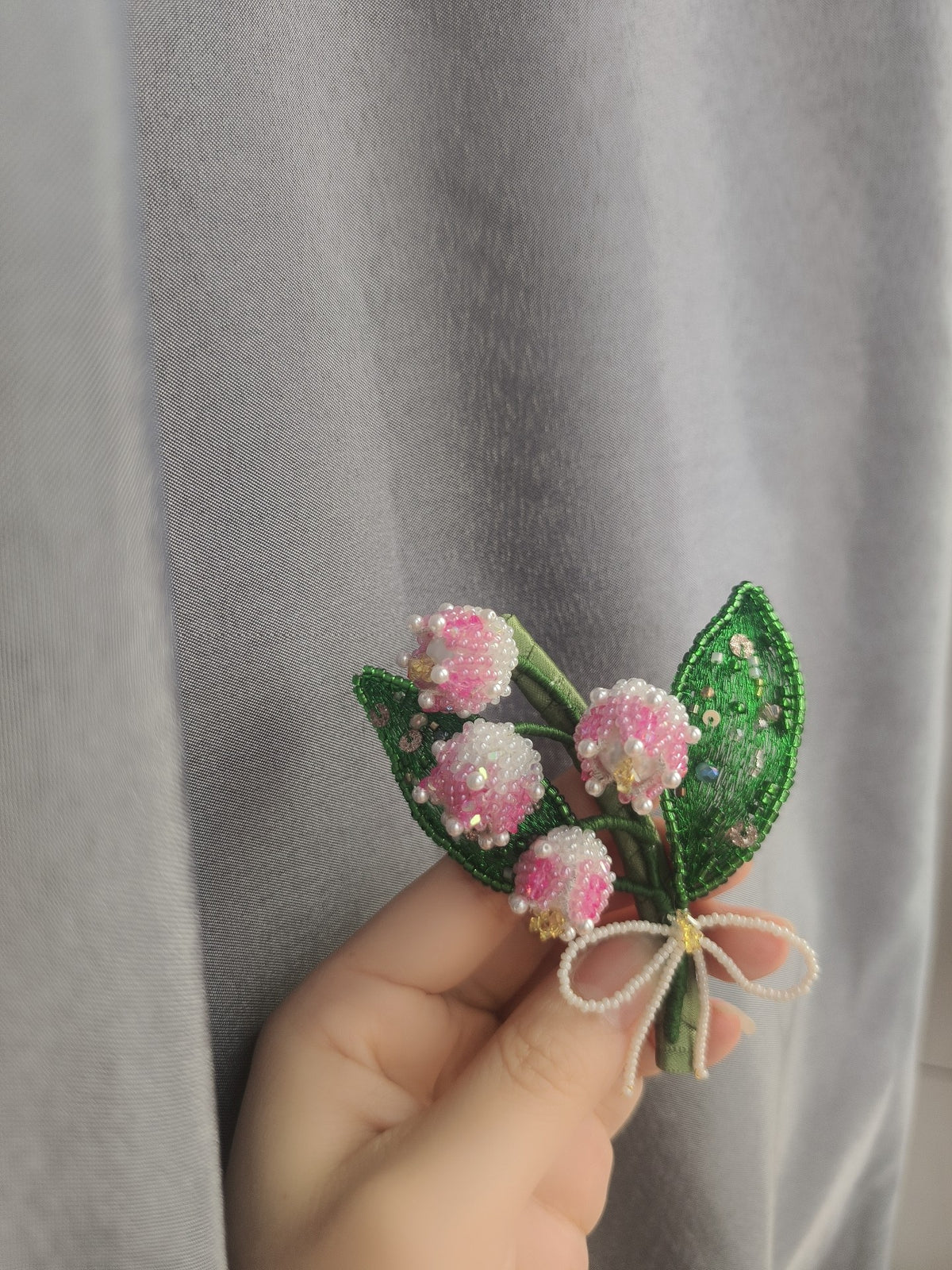 Beaded Lily of Valley Hair Clip
