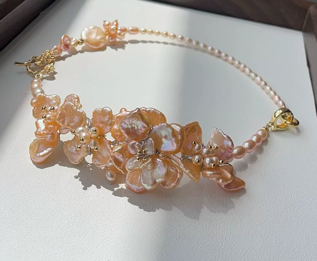 Baroque Pearl Floral Choker Necklace