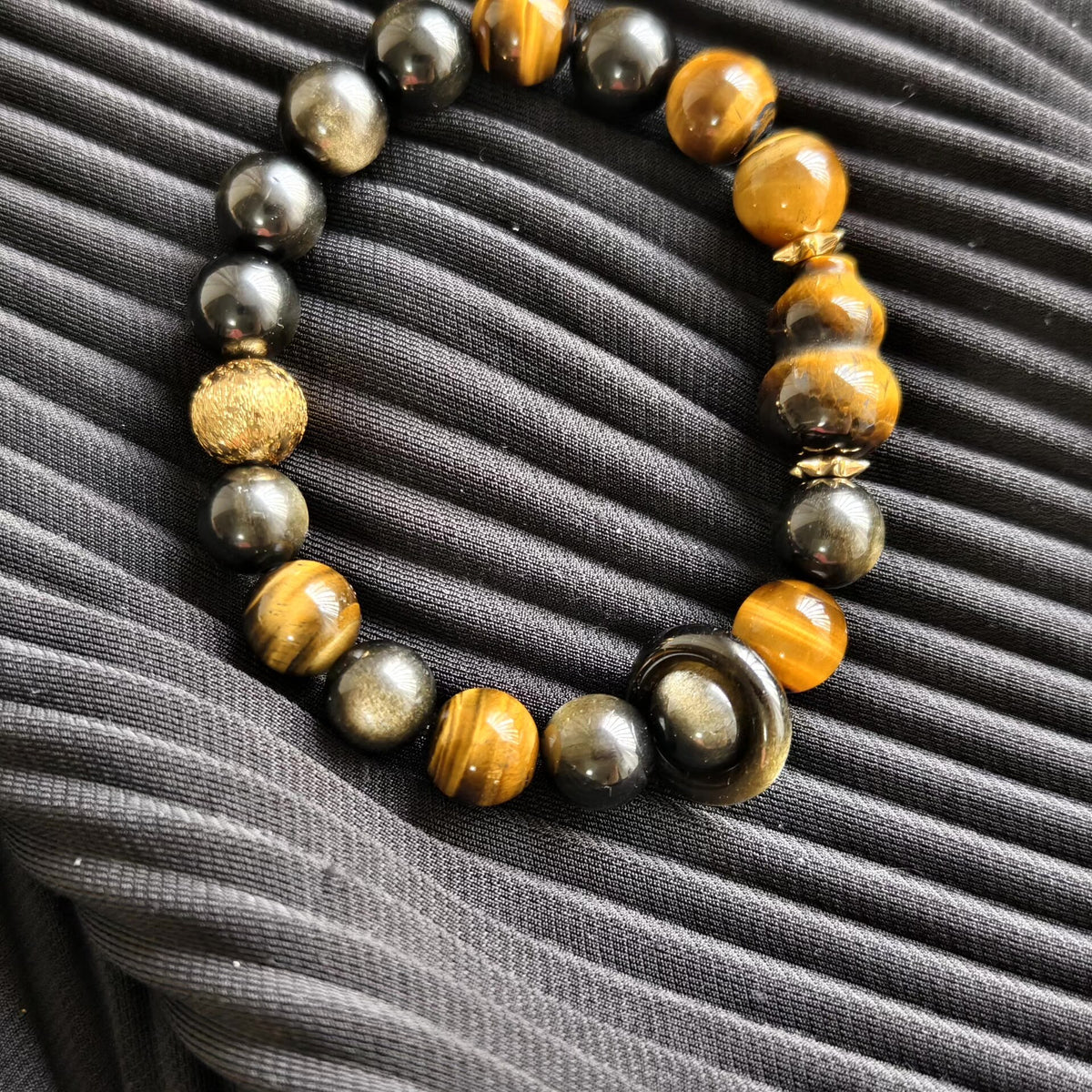 Gold Obsidian Yellow Tiger Eye Beaded Bracelet 10mm