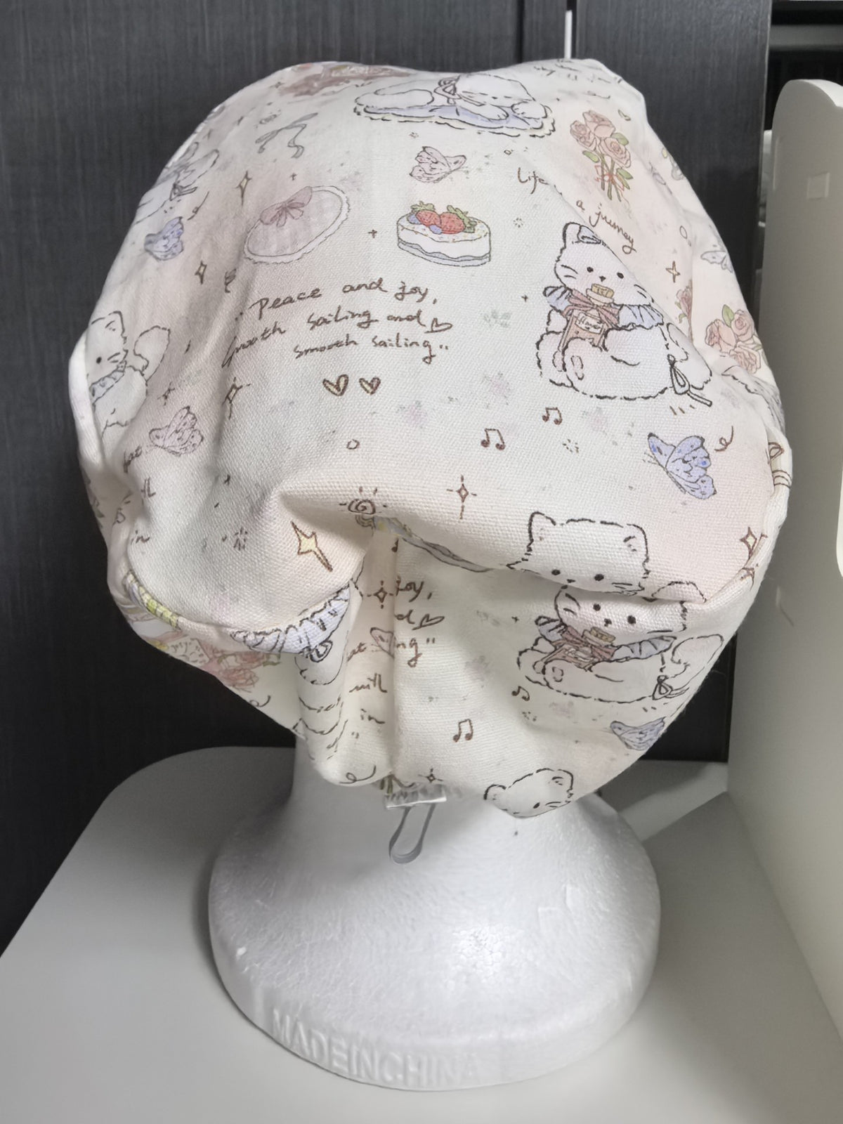 Surgical Cap with Floral Cat Print