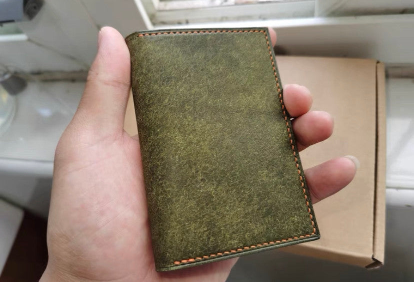Handmade Leather Card Holder Olive Green