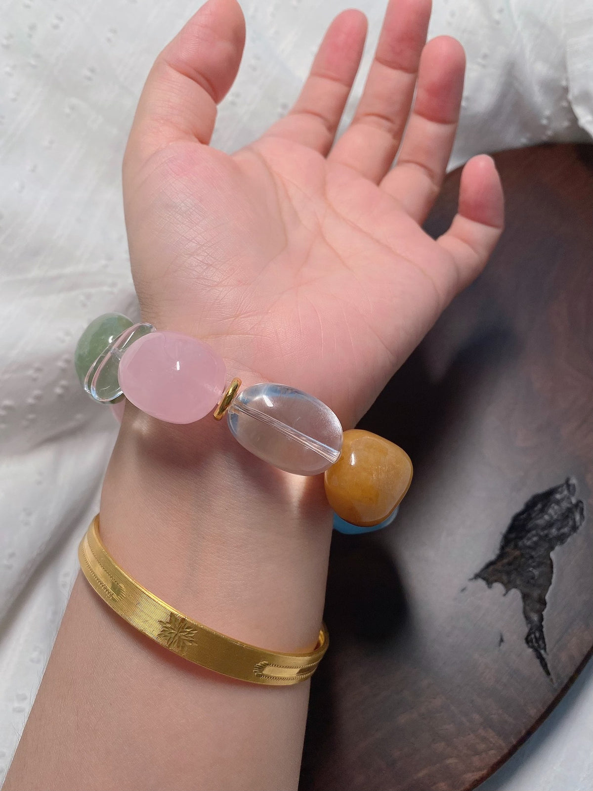 Morganite White Quartz Aquamarine Bracelet