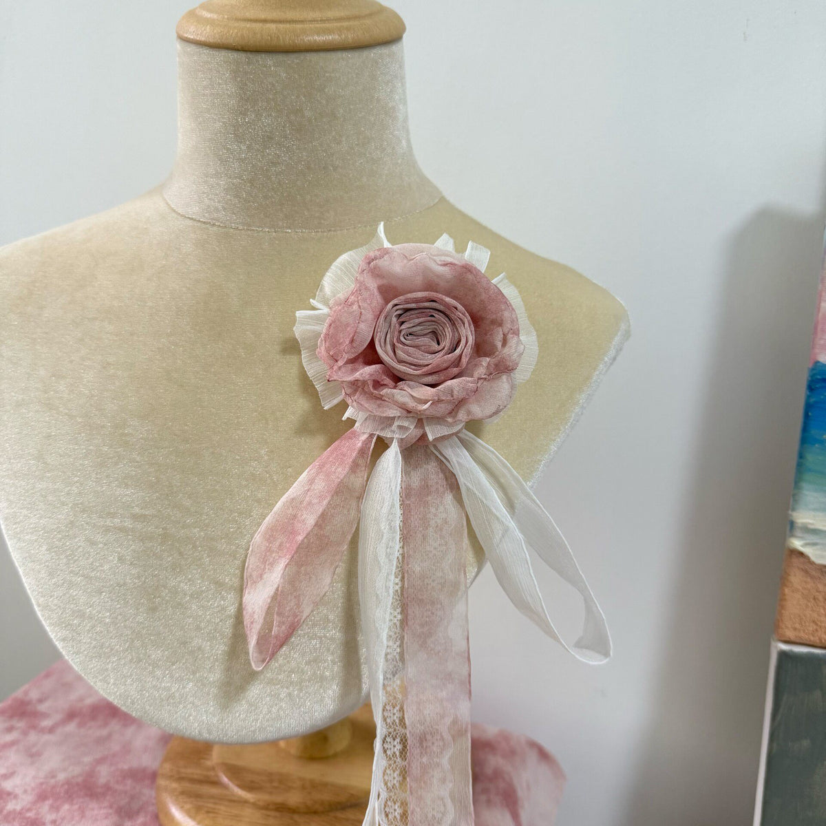 Handmade Watercolor Rose Fabric Brooch