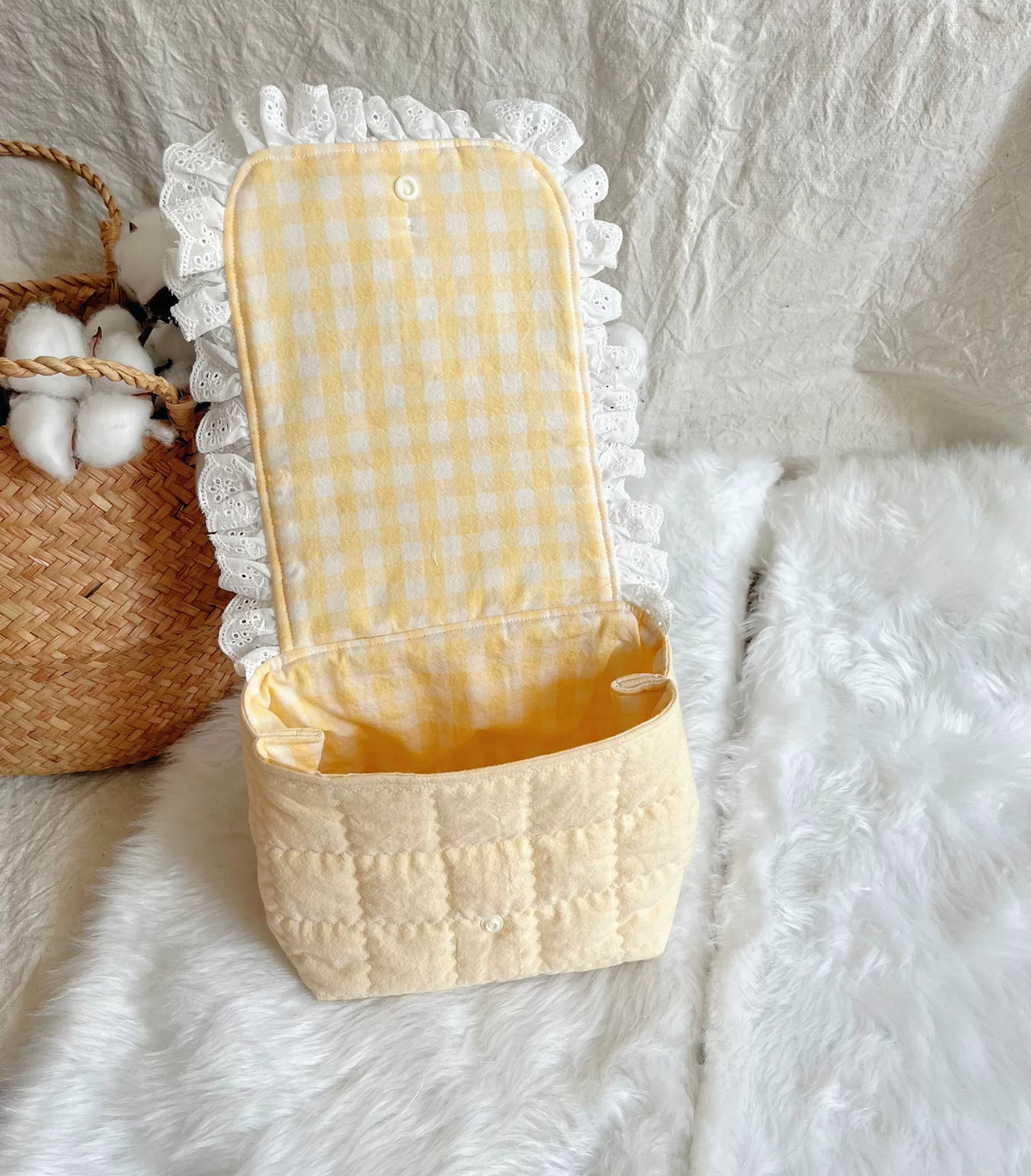 Quilted Camera and Cosmetic Pouch Korean Fabric