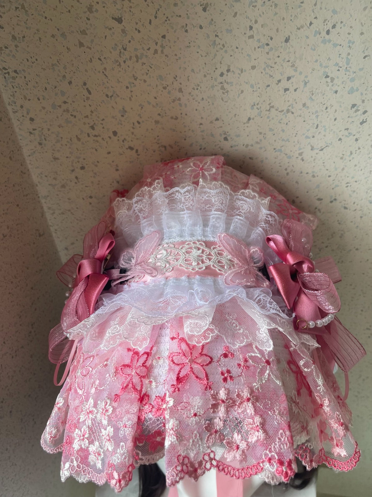 Handcrafted Pink Lace Lolita Bonnet Hat