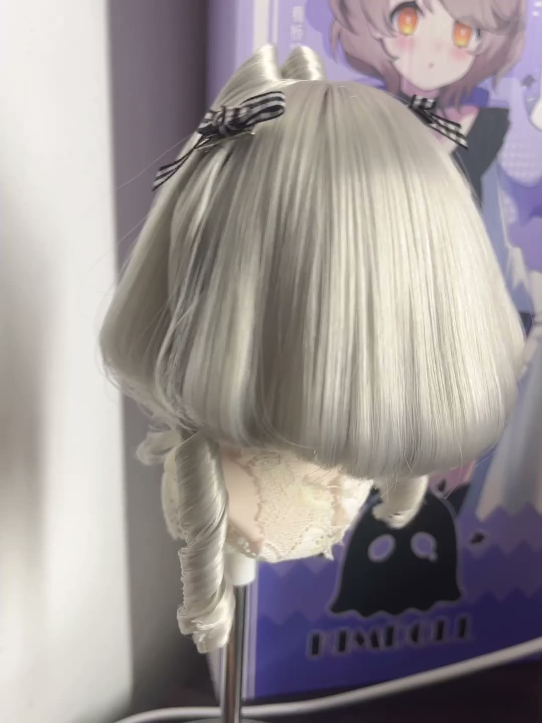 Doll Wig Light Silver Gray Bob