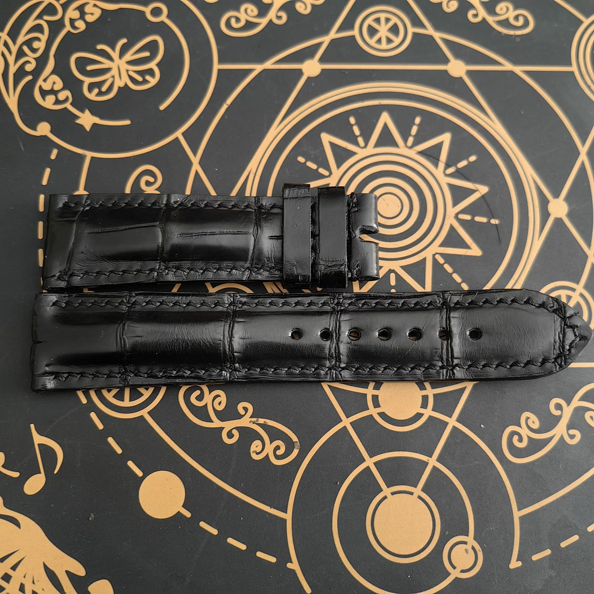 Black Crocodile Leather Watch Strap 22-18mm