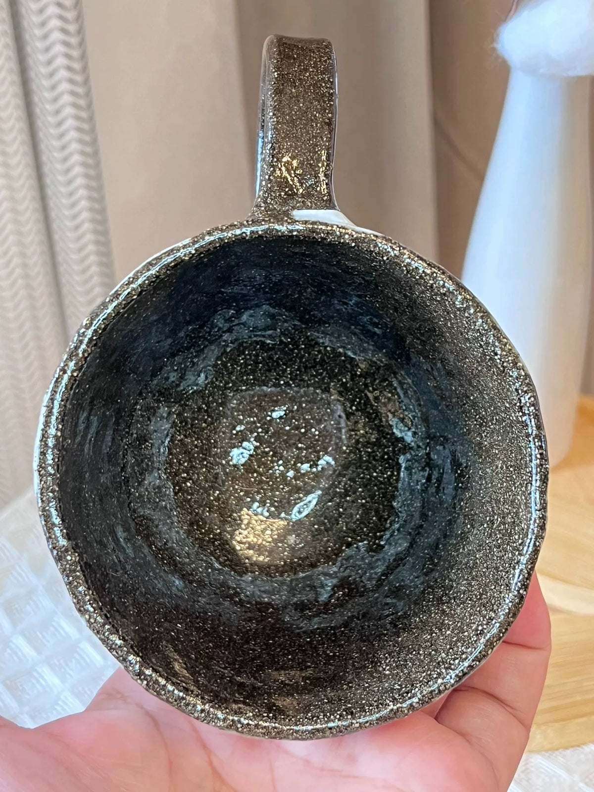 Handmade Black Clay Checkered Mug 220ml