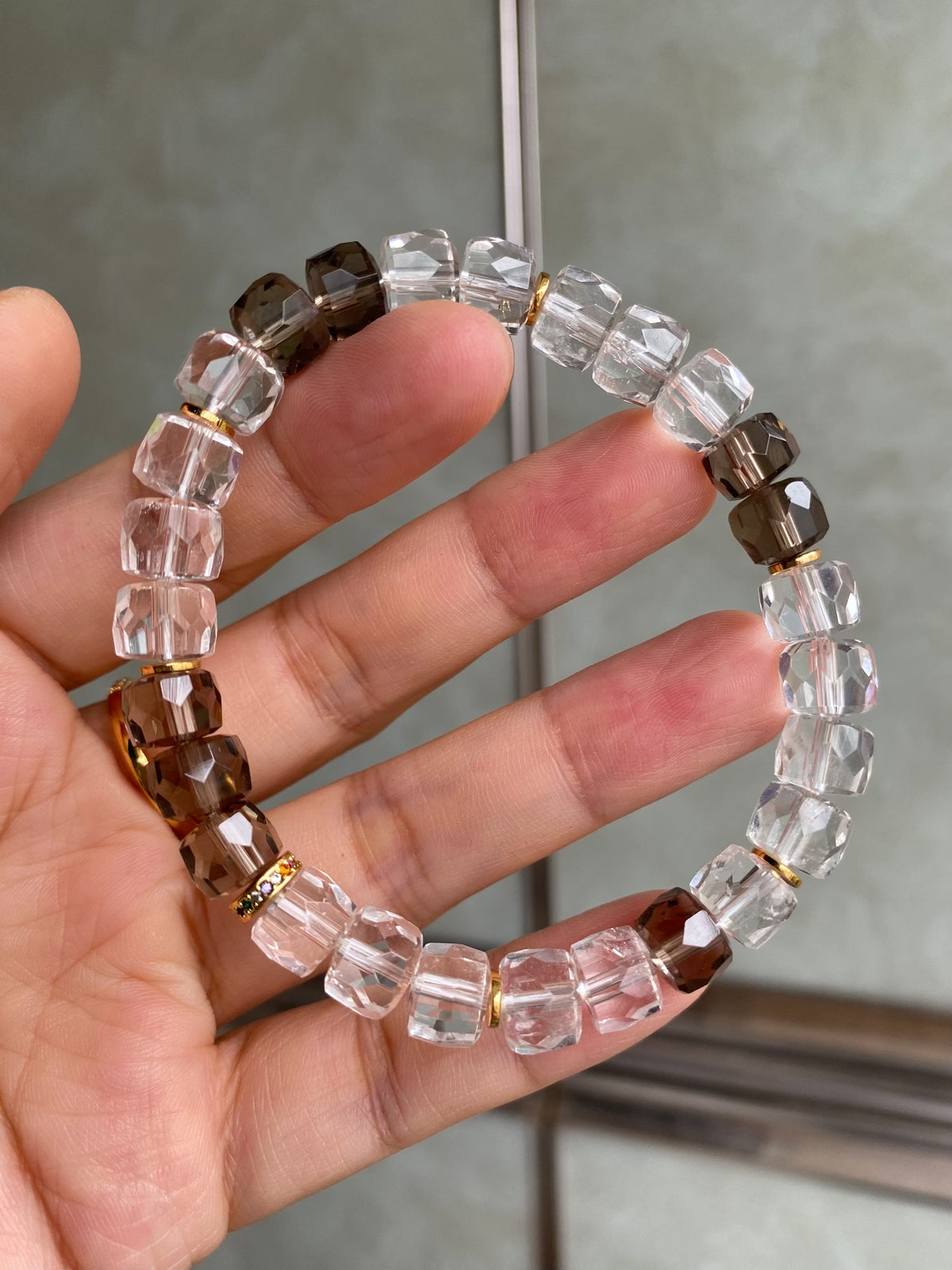 Faceted Smoky Quartz Clear Quartz Beaded Bracelet