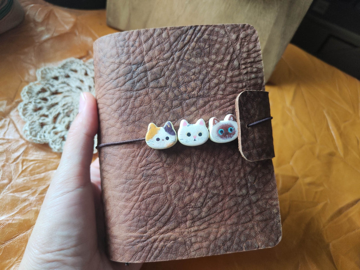 Leather TN Notebook with Cat Beads