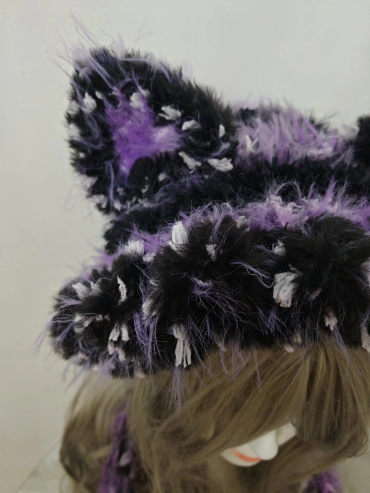 Black Purple Fox Hat with Upright Ears