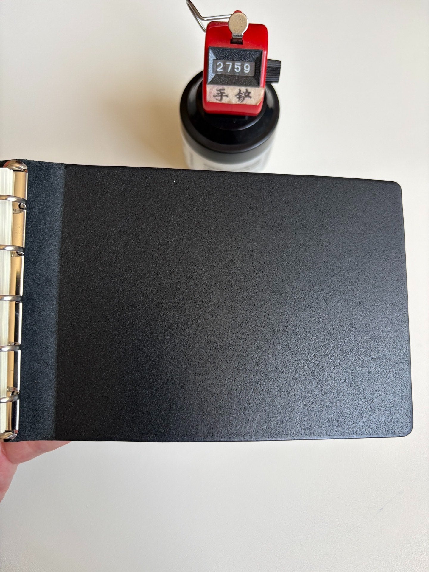 Black Leather Ring Binder Notebook, M5-13 Ring, 148 x 105 mm