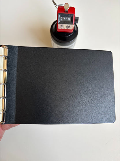 Black Leather Ring Binder Notebook, M5-13 Ring, 148 x 105 mm