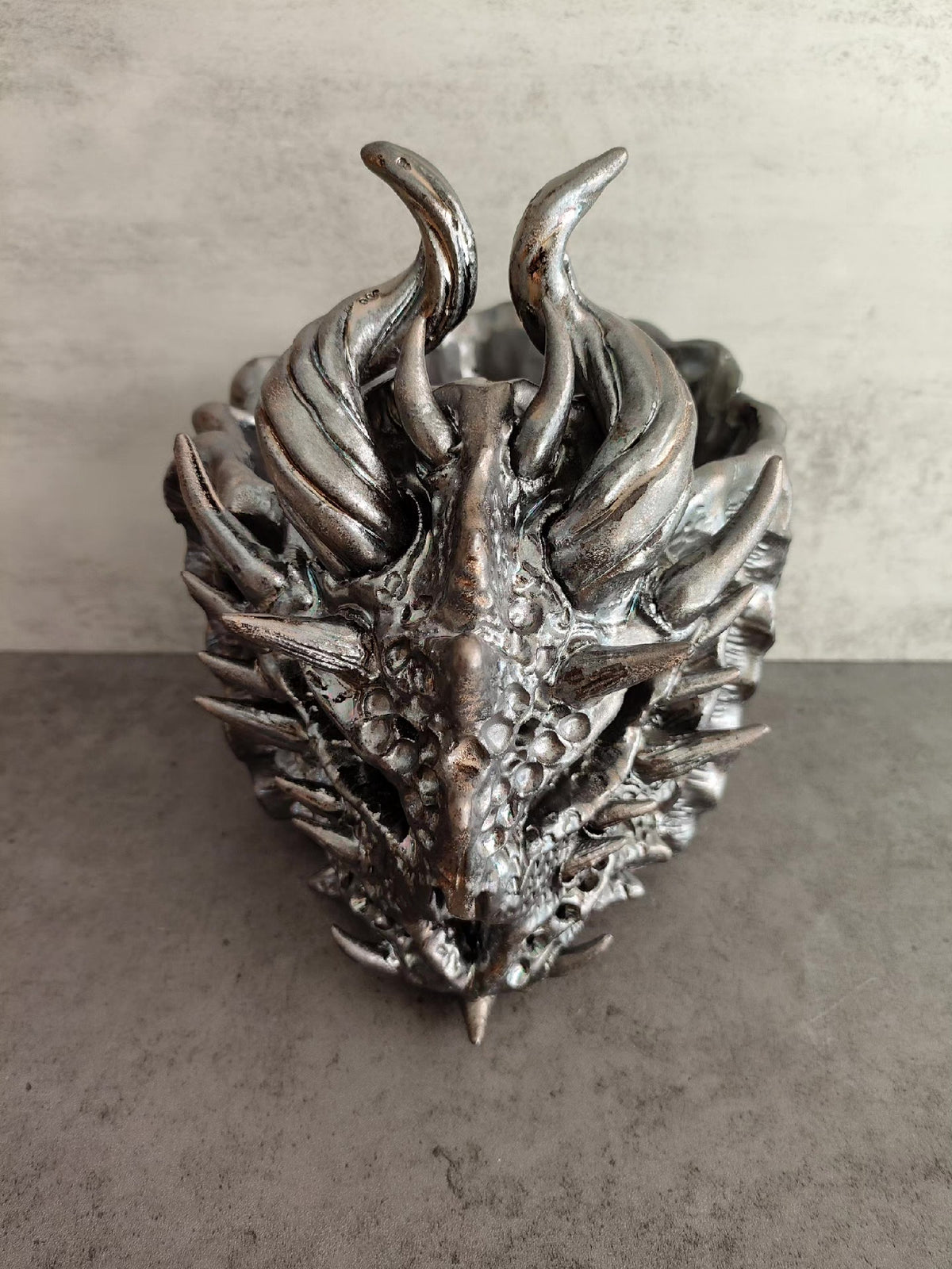 Antique Silver Dragon Head Planter