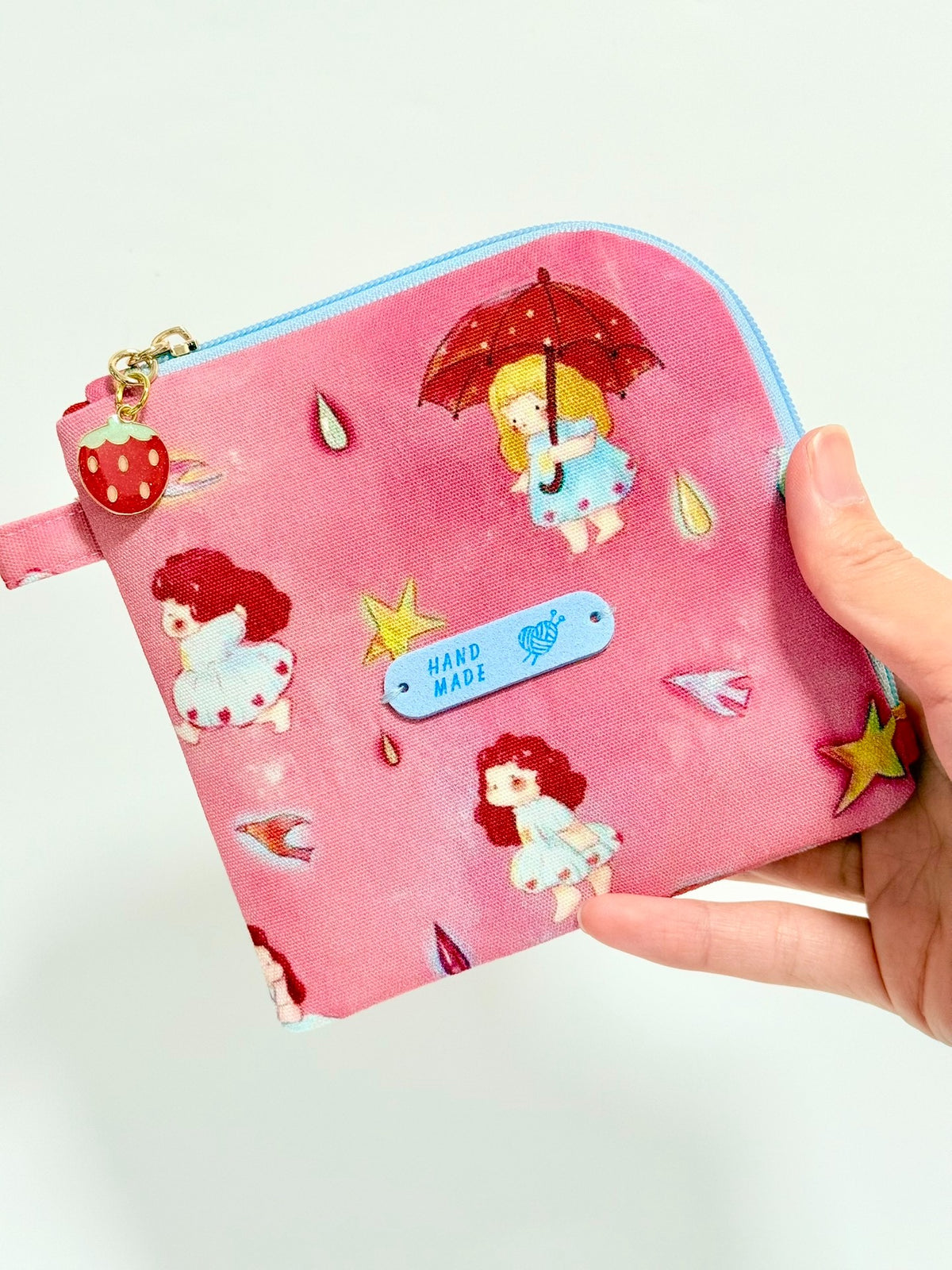 Pink Canvas Zippered Pouch with Cartoon Print