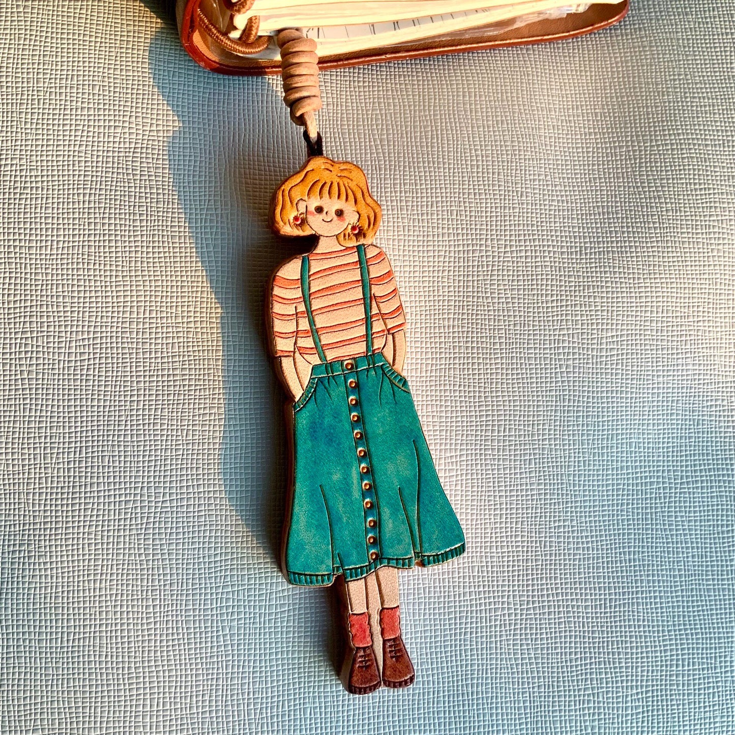 Hand-Painted Leather Girl and Sun Bag Charms