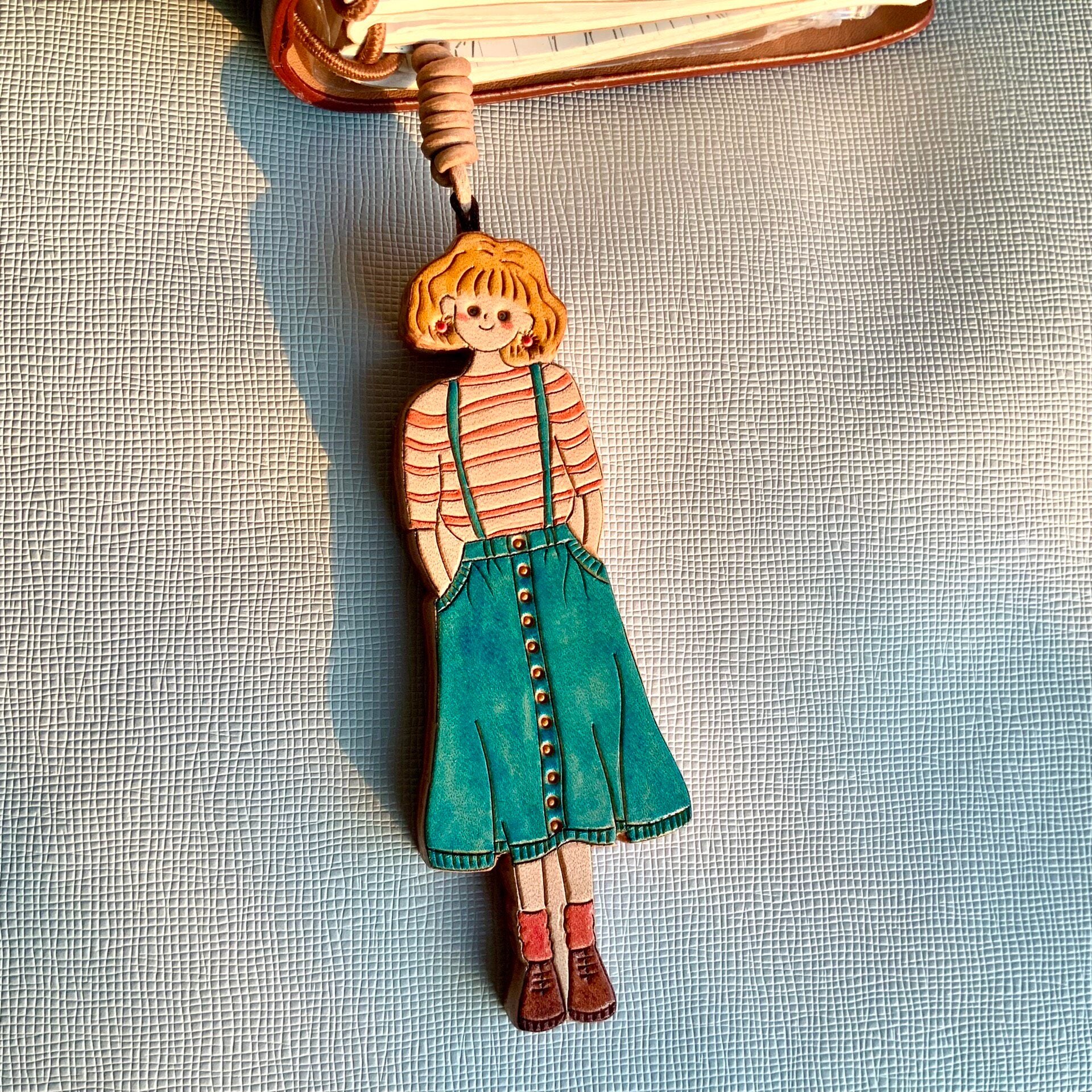Hand-Painted Leather Girl and Sun Bag Charms