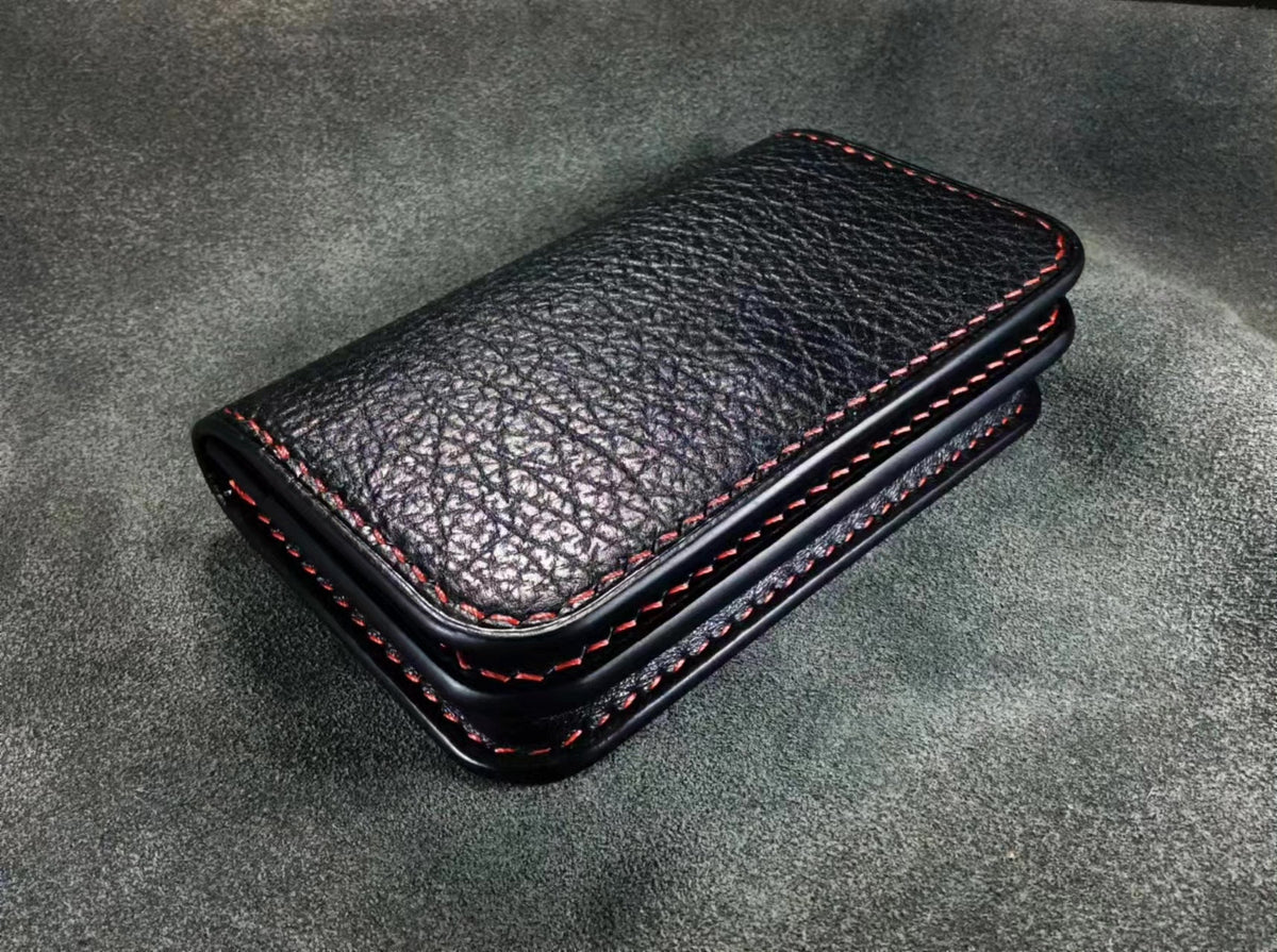 Black Pebbled Leather Bifold Card Wallet