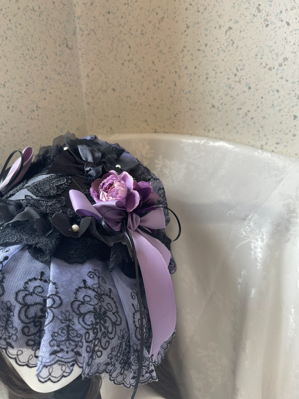 Lolita Black Purple Lace Bonnet Gothic