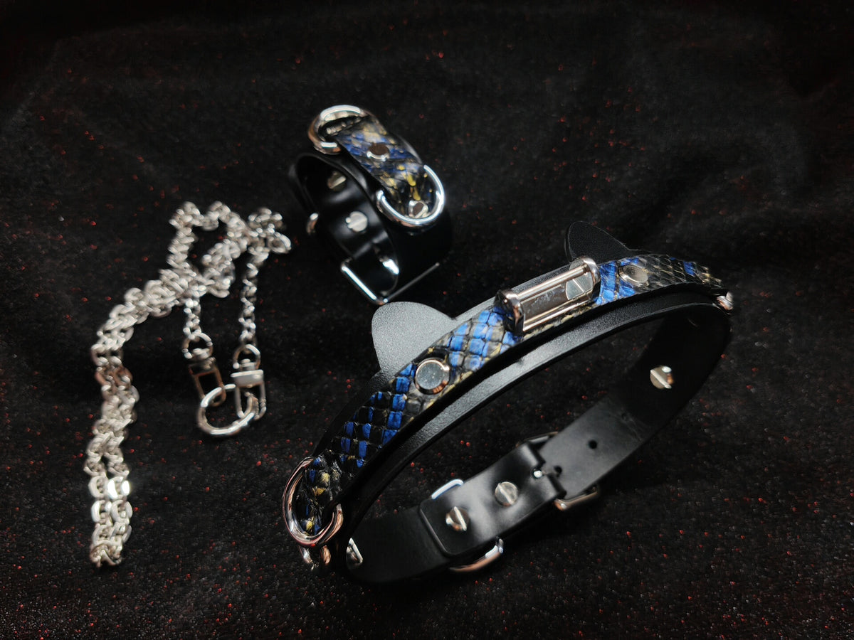 Black Leather Two Tone Pet Collar