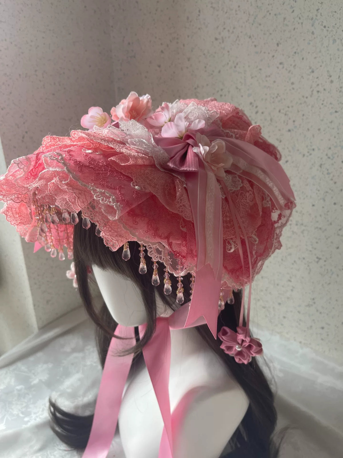 Gorro Lolita de encaje rosa