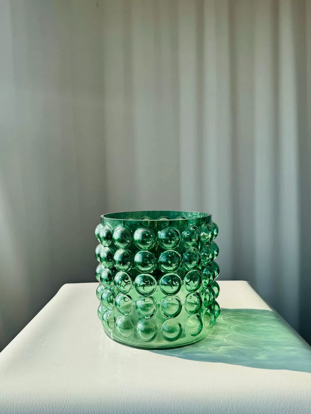 Green Glass Bubble Cylinder Vase