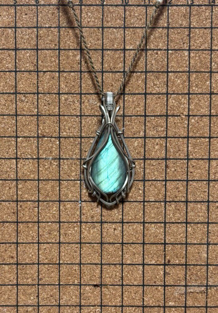 Labradorite Teardrop Necklace Wire Wrapped