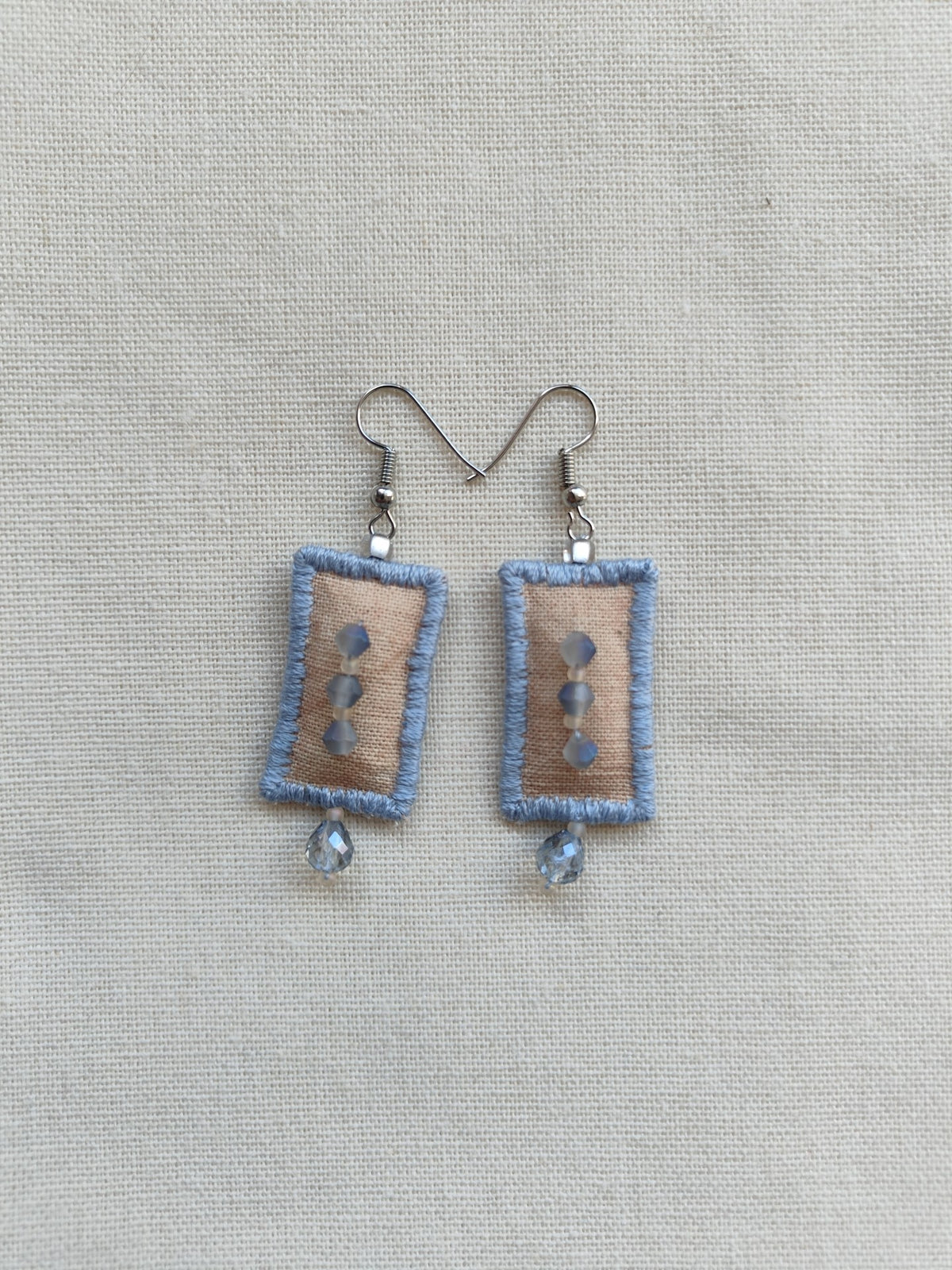 Blue Fabric Beaded Tassel Earrings