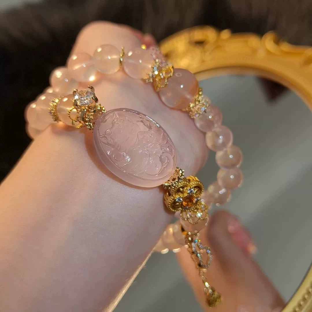 Natuurlijke Roze Kwarts Vos Armband met dubbele wikkel