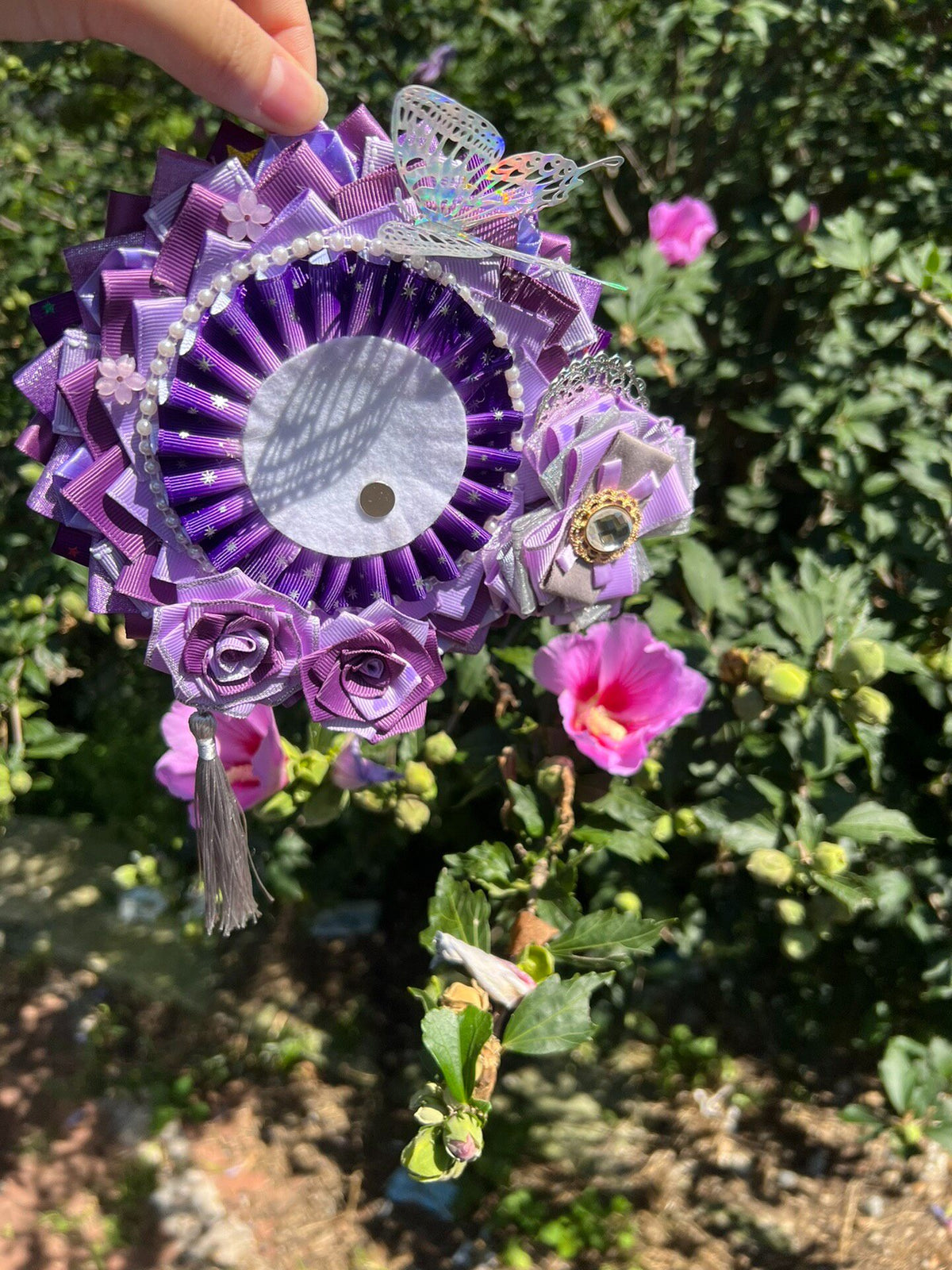 Purple Ribbon Badge Holder with Magnetic Backing