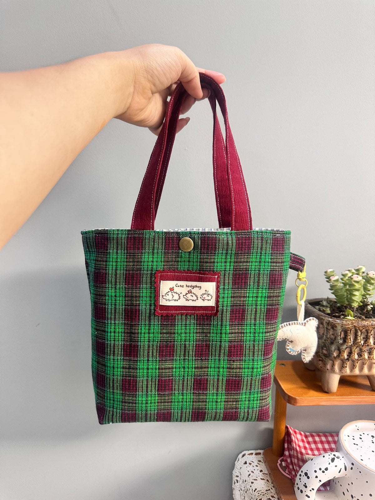 Handmade Vintage Plaid Tote Bag