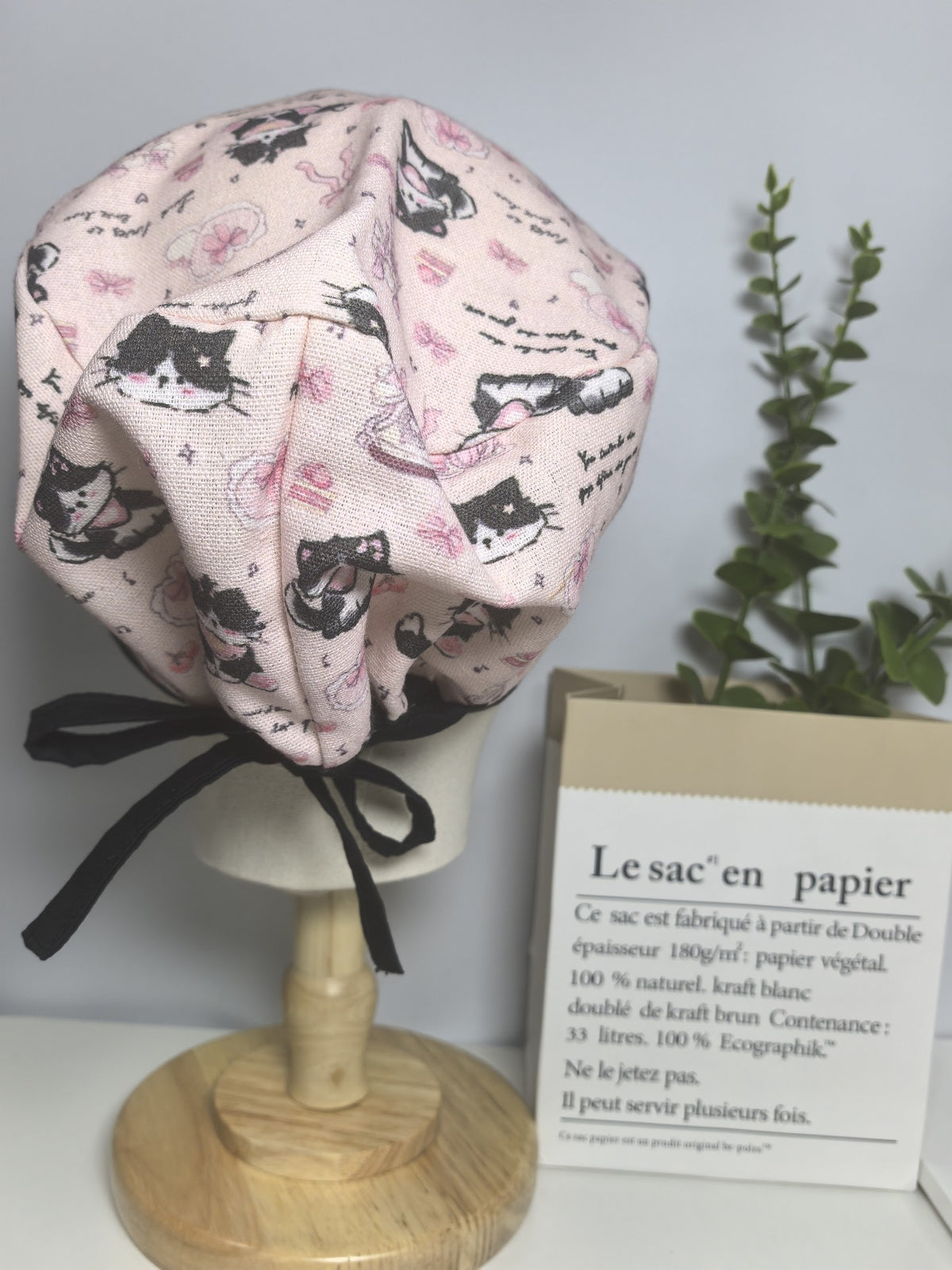 Cotton Linen Cat Print Surgical Cap